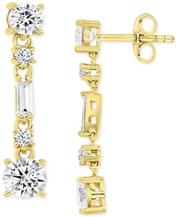 Cubic Zirconia Round & Baguette Linear Drop Earrings