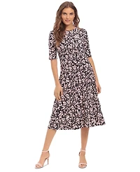 London Times Women's Printed Elbow-Sleeve Midi Dress