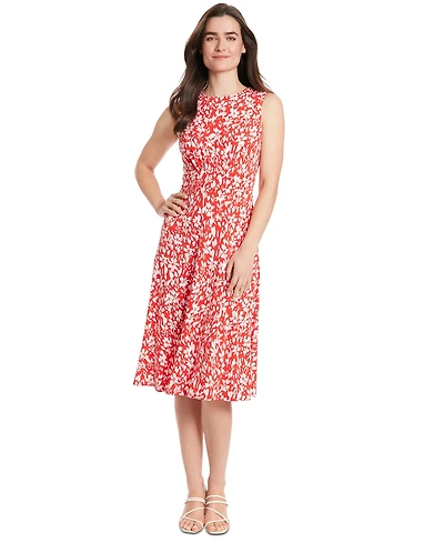 London Times Women's Floral-Print Jewel-Neck Midi Dress