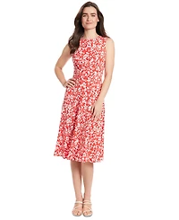 London Times Women's Floral-Print Jewel-Neck Midi Dress