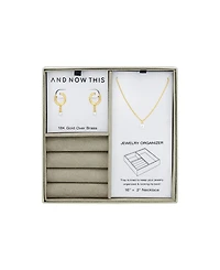 And Now This Imitation Pearl Hoop Earring and Necklace with Jewelry Box Set