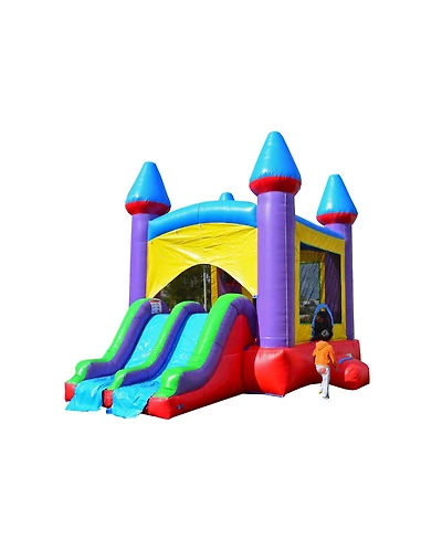 HeroKiddo Jelly Bean Castle Commercial Grade Bounce House with Dual Slide (with Blower), Kids and Adults, Basketball Hoop, Inflatable, Outdoor Indoor,