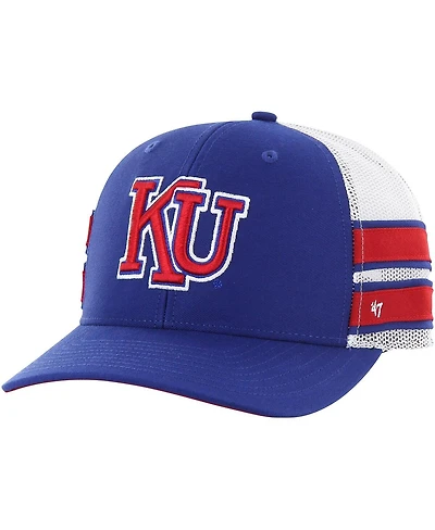 Men's '47 Brand Royal Distressed Kansas Jayhawks Straight Eight Adjustable Trucker Hat