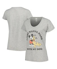 Women's Heather Gray Mickey and Friends Dog Lover Scoop Neck T-shirt