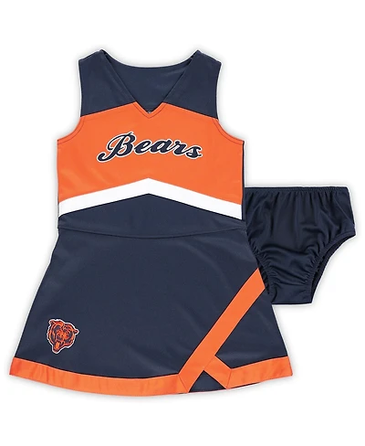 Little Girls Navy Chicago Bears Two-Piece Cheer Captain Jumper Dress with Bloomers Set
