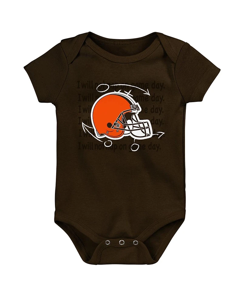 Baby Boys and Girls Brown, Orange, Heather Gray Cleveland Browns Three-Pack Eat, Sleep and Drool Retro Bodysuit Set