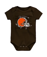 Baby Boys and Girls Brown, Orange, Heather Gray Cleveland Browns Three-Pack Eat, Sleep and Drool Retro Bodysuit Set