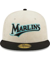 Men's New Era White Florida Marlins Cooperstown Collection Corduroy Classic 59FIFTY Fitted Hat