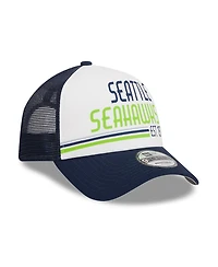 Men's New Era White, College Navy Seattle Seahawks Stacked A-Frame Trucker 9FORTY Adjustable Hat
