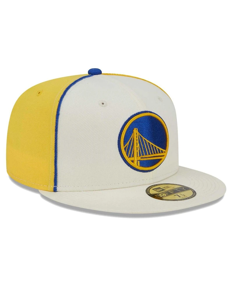 Men's New Era Cream Golden State Warriors Piped Pop Panel 59FIFTY Fitted Hat