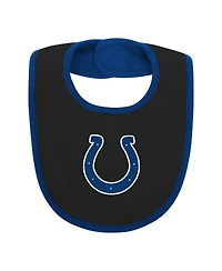 Baby Boys and Girls Royal, Black Indianapolis Colts Home Field Advantage Three-Piece Bodysuit, Bib and Booties Set