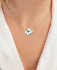 Cubic Zirconia Halo Pendant Necklace in 14k Gold-Plated Sterling Silver, 16" + 2" extender