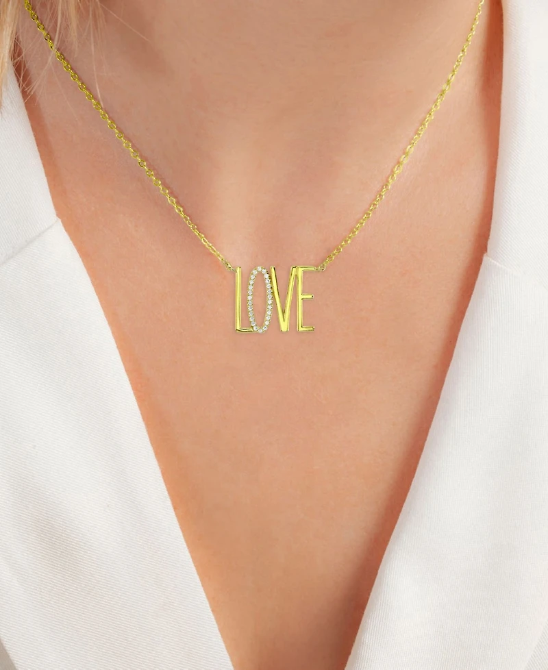 Cubic Zirconia Love Pendant Necklace in 14k Gold-Plated Sterling Silver, 16" + 2" extender