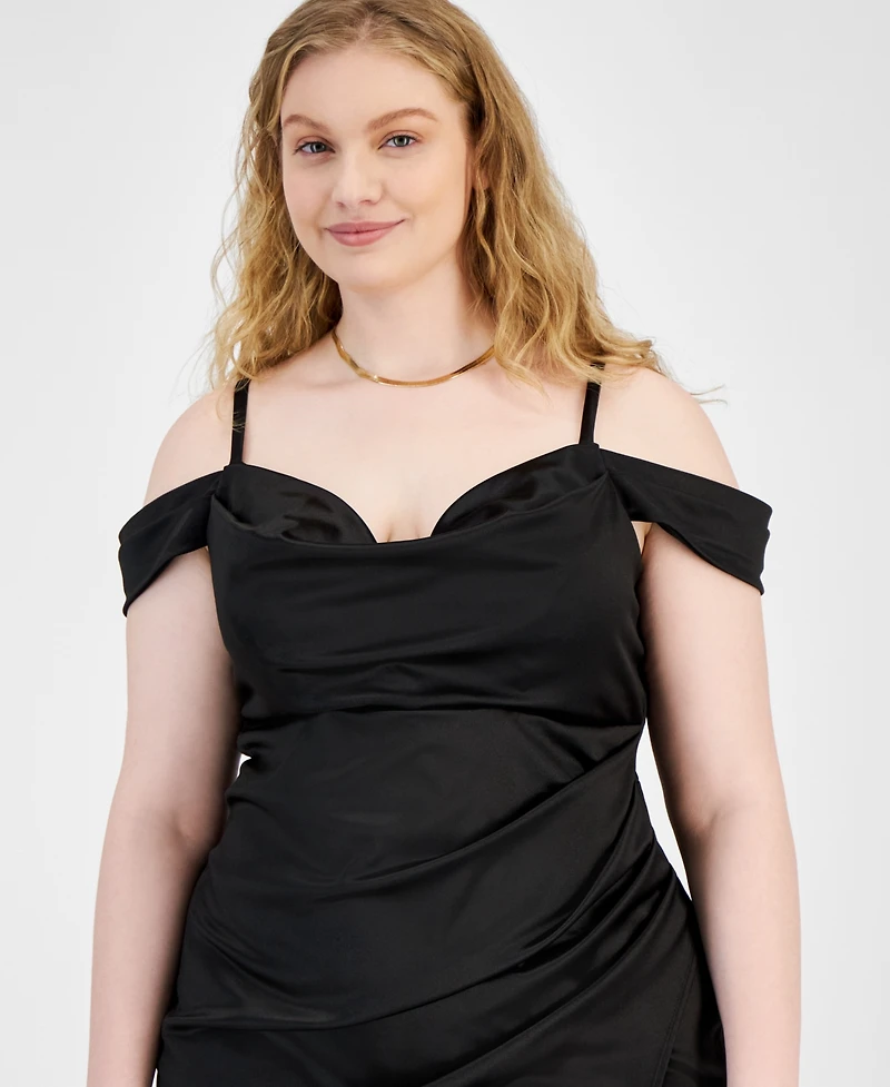 B Darlin Trendy Plus Off-Shoulder Spaghetti-Strap Dress