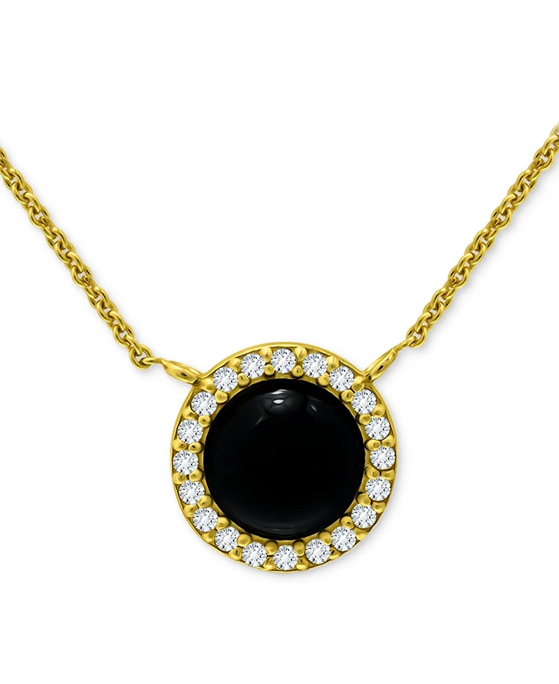 Giani Bernini Onyx & Cubic Zirconia Halo Pendant Necklace in 18k Gold-Plated Sterling Silver, 16" + 2" extender (Also in Dyed Howlite), Created for Ma
