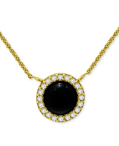 Giani Bernini Onyx & Cubic Zirconia Halo Pendant Necklace in 18k Gold-Plated Sterling Silver, 16" + 2" extender (Also in Dyed Howlite), Created for Ma