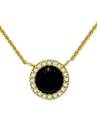 Giani Bernini Onyx & Cubic Zirconia Halo Pendant Necklace in 18k Gold-Plated Sterling Silver, 16" + 2" extender (Also in Dyed Howlite), Created for Ma