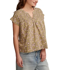 Lucky Brand Women's Printed Smocked Short-Sleeve Top