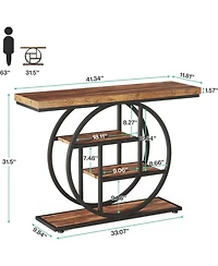 Tribesigns 41.3" Console Table, Industrial 4-Tier Sofa Table Entryway Table with Circle Base, Narrow Wood Accent Tables with Storage Shelves for Livin