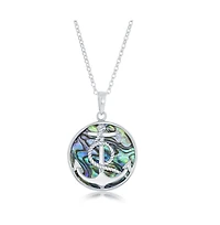 Sterling Silver Anchor with Twisted Rope Round Abalone Pendant Necklace