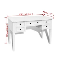 vidaXL White Writing Desk with 5 Drawers