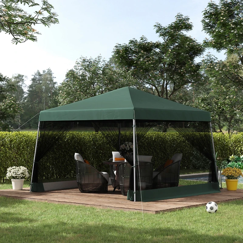 Outsunny 10' x 10' Pop Up Canopy with Screen Net Sidewalls, Green