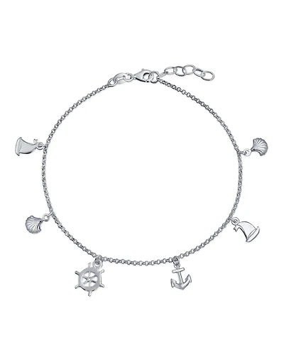 Bling Jewelry Nautical Multi Charm Dangle Anchor Sailboat Ship Wheel Sea Shell Anklet Ankle Bracelet Sterling Silver Adjustable 9 To 10 Inch With Exte