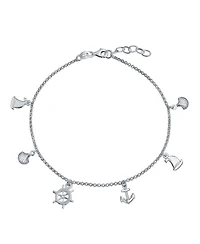 Bling Jewelry Nautical Multi Charm Dangle Anchor Sailboat Ship Wheel Sea Shell Anklet Ankle Bracelet Sterling Silver Adjustable 9 To 10 Inch With Exte