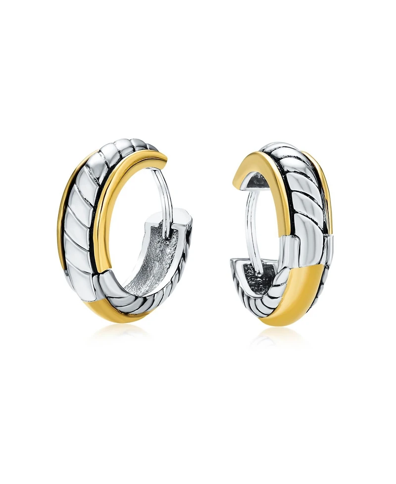 Bling Jewelry Two Tone Twist Cable Rope K-pop Huggie Hoop Earrings Hinge