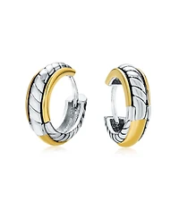 Bling Jewelry Two Tone Twist Cable Rope K-pop Huggie Hoop Earrings Hinge