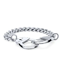 Bling Jewelry Biker Jewelry Couples Handcuff Statement Bracelet Cuban Curb Chain Stainless Steel