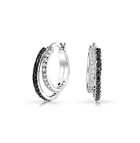 Bling Jewelry Black White Circle Cubic Zirconia Pave Cz Prom Double Hoop Earrings 1.5 Inch Diameter