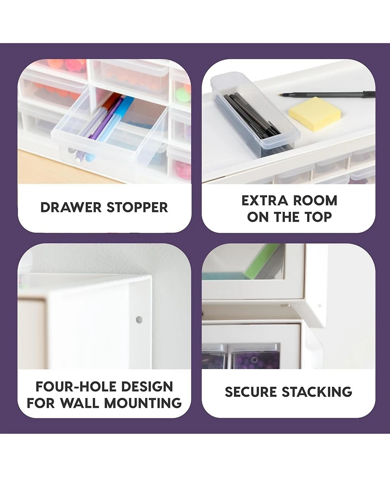 Iris Usa 44 Drawer Stackable Storage Cabinet for Hardware Crafts, White Small Brick Organizer Utility Chest, Scrapbook Art Hobby Multiple Compartment