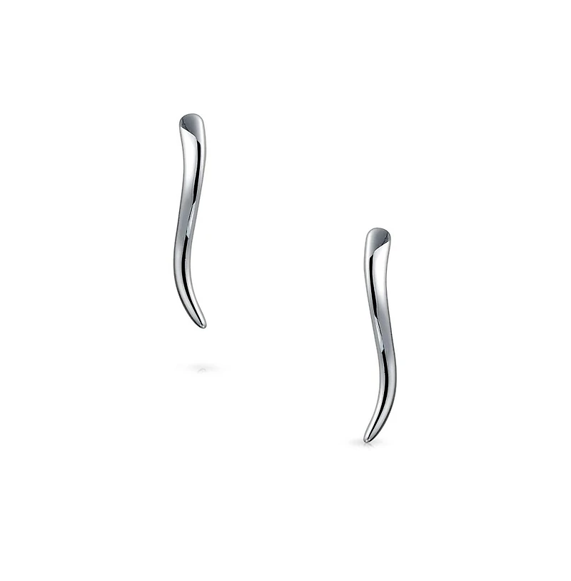 Bling Jewelry Minimalist Geometric Linear Wave Ear Pin Crawlers Climbers Earrings Yellow Gold Plated .925 Sterling Silver