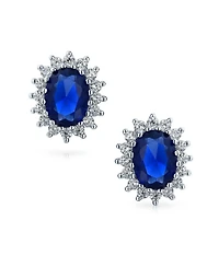 Bling Jewelry 3CT Crown Halo Purple Blue Green Cz Cubic Zirconia Stud Earrings .925 Sterling Silver