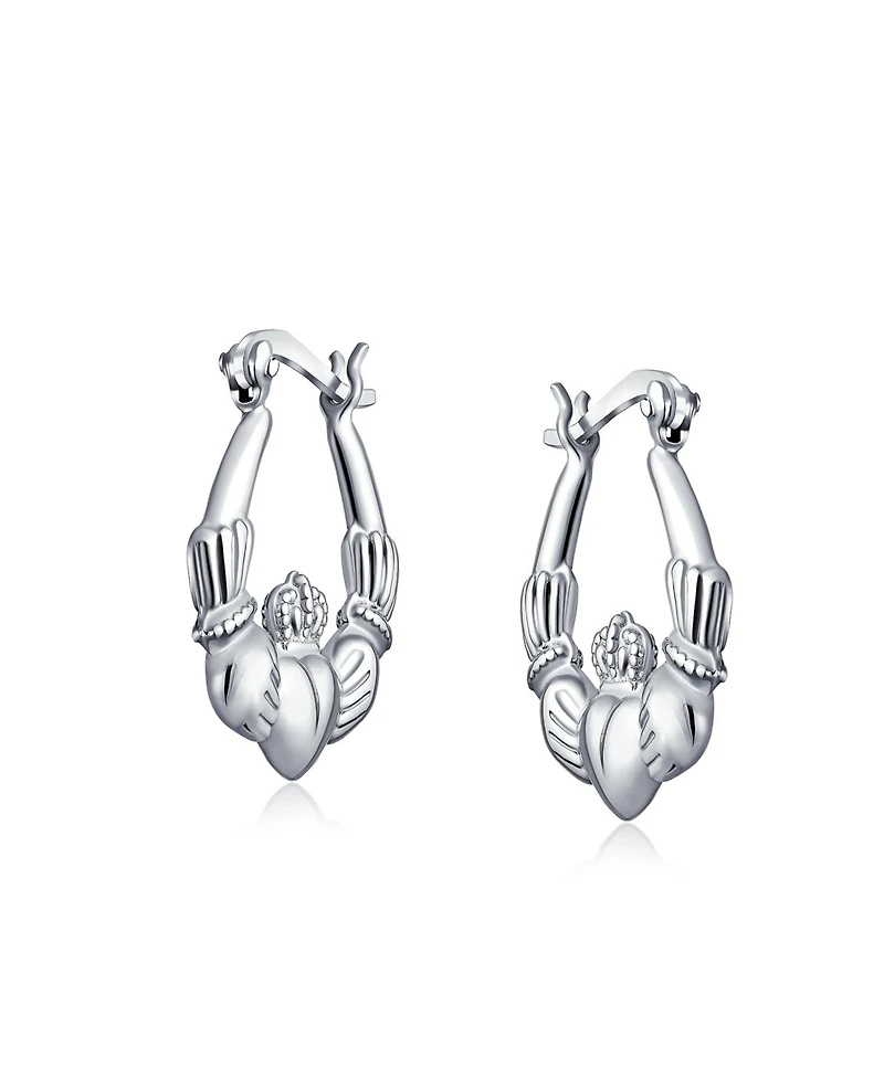 Bling Jewelry Bff Love Lightweight Heart Celtic Irish Friendship Claddagh Hoop Earrings Sterling Silver Inch Diameter