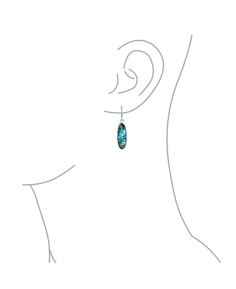 Bling Jewelry Geometric Iridescent Rainbow Abalone Shell Oval Long Dangle Earrings Sterling Silver Lever Back