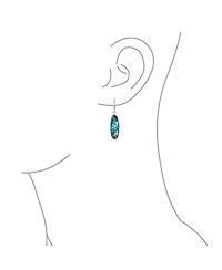 Bling Jewelry Geometric Iridescent Rainbow Abalone Shell Oval Long Dangle Earrings Sterling Silver Lever Back