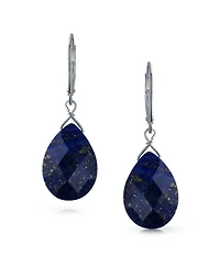 Bling Jewelry Classic Briolette Lapis Lazuli & Amethyst Teardrop Dangle Earrings Sterling Silver