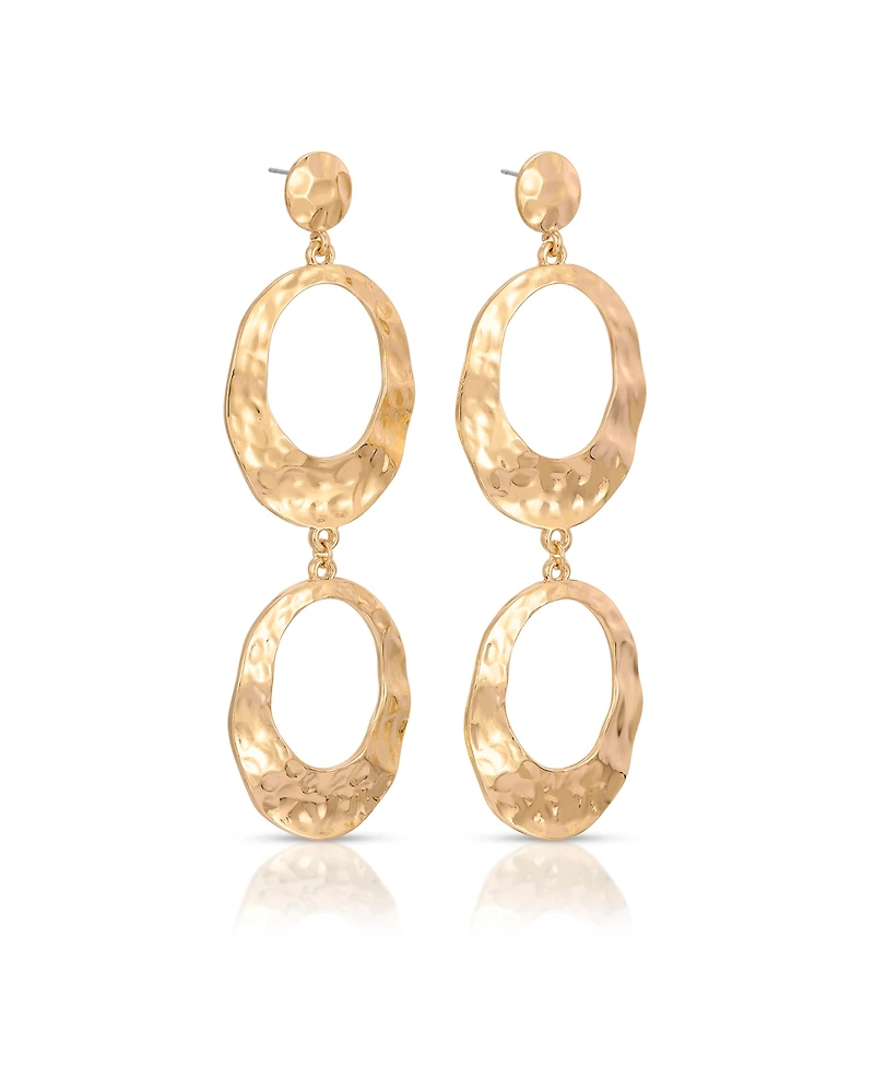 Ettika 18K Gold-Plated Hammered Double Oval Link Drop Earrings
