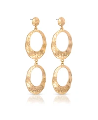 Ettika 18K Gold-Plated Hammered Double Oval Link Drop Earrings