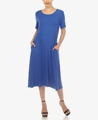 White Mark Women's Short Sleeve Midi Dress