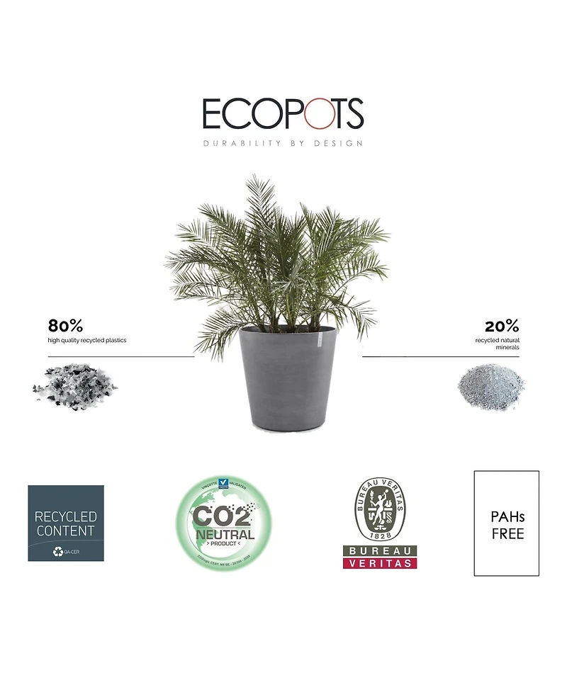 Ecopots Amsterdam Indoor and Outdoor Round Planter with Wheels
