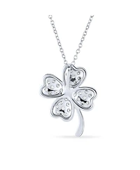 Bling Jewelry Irish Shamrock Lucky Charm Pave Cz Four Leaf Clover Pendant Necklace For Women Sterling Silver