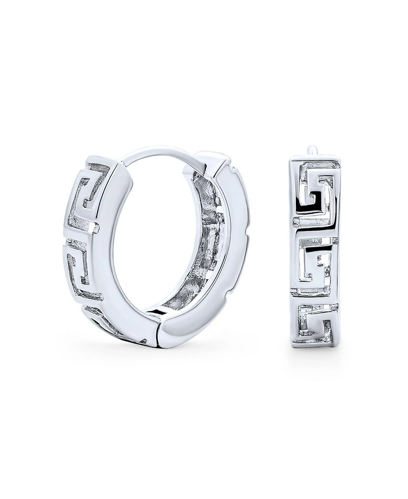 Bling Jewelry European Greek Key Design Two Tone Twist Braid Wide Huggie Hoop Earrings Yellow Rose Gold Plated .925 Sterling Silver