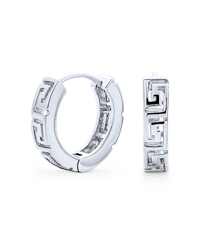 Bling Jewelry European Greek Key Design Two Tone Twist Braid Wide Huggie Hoop Earrings Yellow Rose Gold Plated .925 Sterling Silver