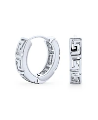 Bling Jewelry European Greek Key Design Two Tone Twist Braid Wide Huggie Hoop Earrings Yellow Rose Gold Plated .925 Sterling Silver