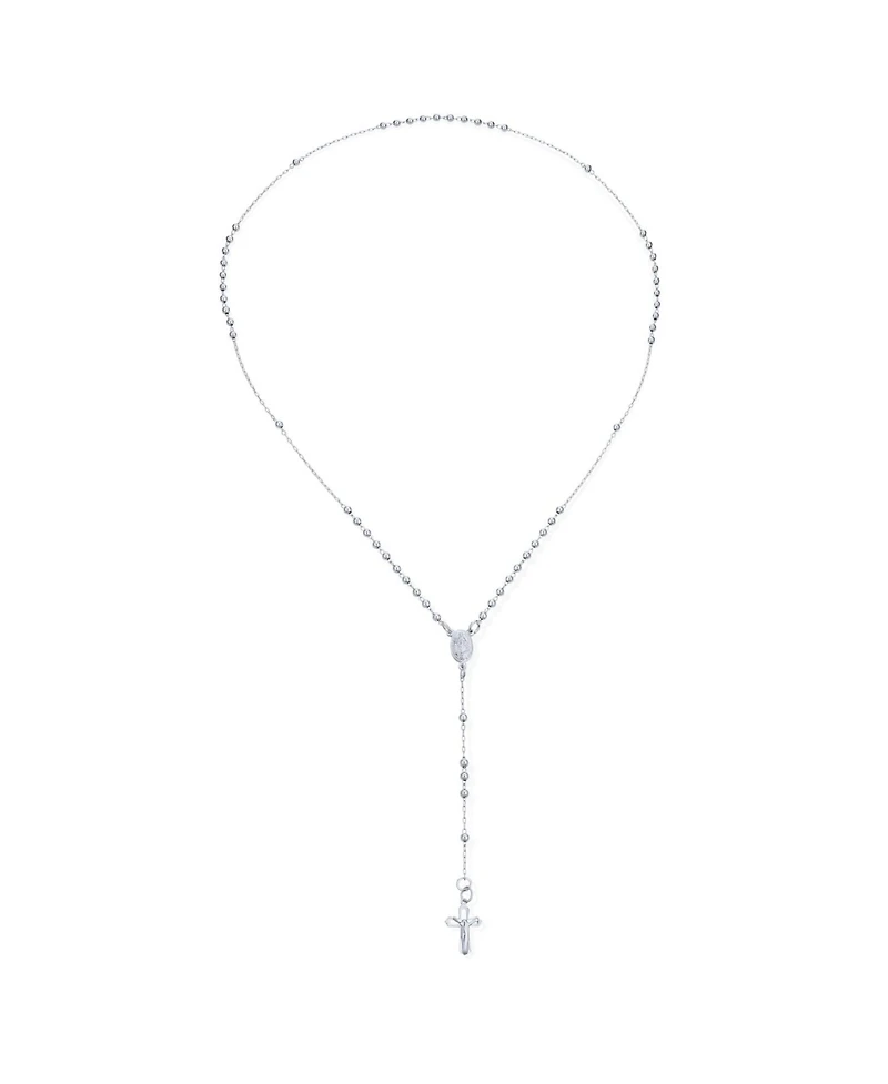 Bling Jewelry Catholic Prayer Round Ball Beads Jesus Crucifix Virgin Mary Rosary Y Necklace Sterling Silver