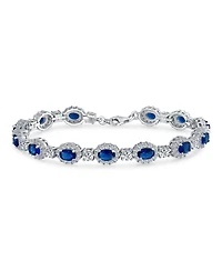 Bling Jewelry Cocktail Statement Halo Oval Cz Royal Blue Bracelet Sterling Silver Rhodium Plated 7.5 Inch