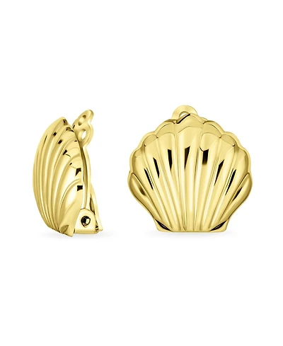 Bling Jewelry Carved Seashell Shaped Nautical Clip On Earrings Non Pierced Ears Sterling Silver Alloy Clip